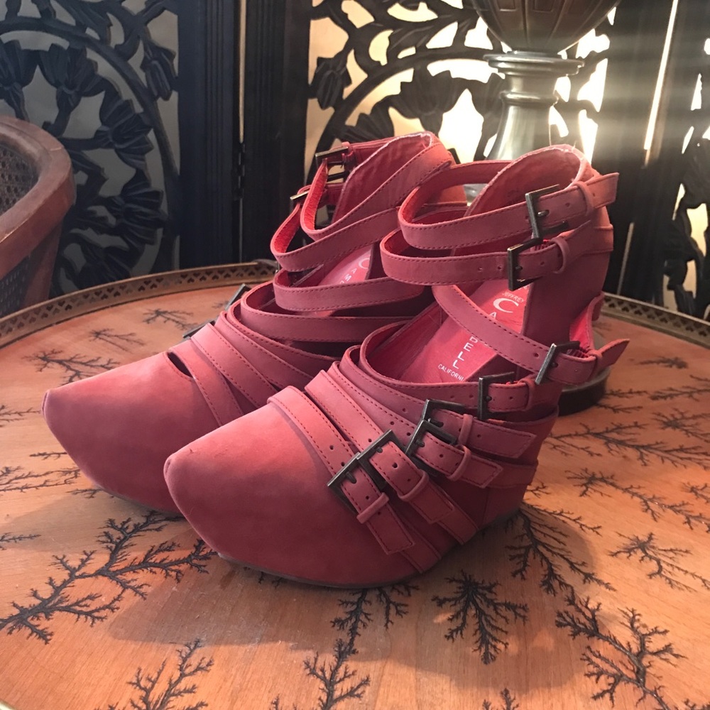 Red brick suede zip 2 Jeffrey Campbell wedge 7.5